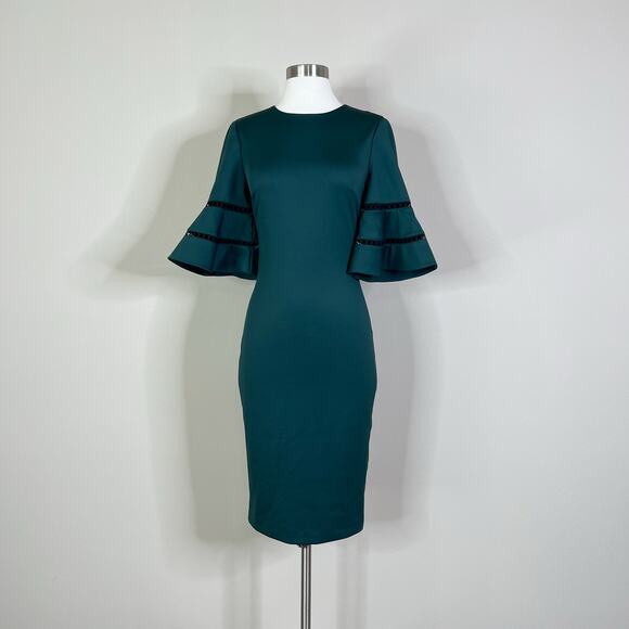 Ted Baker | Filnio Forest Green Bell Sleeve Fitted Sheath Cocktail Work Dress 2 - Picture 2 of 11